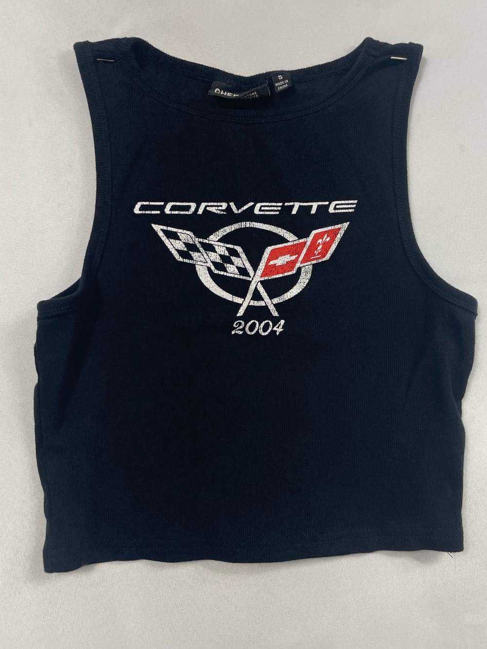 Chemistry Corvette Graphic Cropped Tank Top SM Black Logo Racing Sporty Street